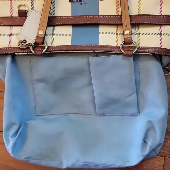 Coach Heritage Plaid Tattersall Tote Bag - Cream, Blue, and Brown 12561
